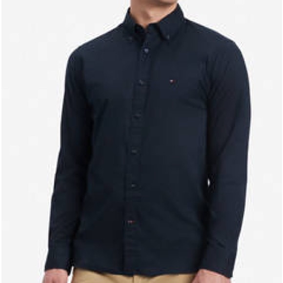 NWT Tommy Hilfiger TH Flex Slim Fit Poplin Shirt XL Navy Blue - Picture 1 of 5